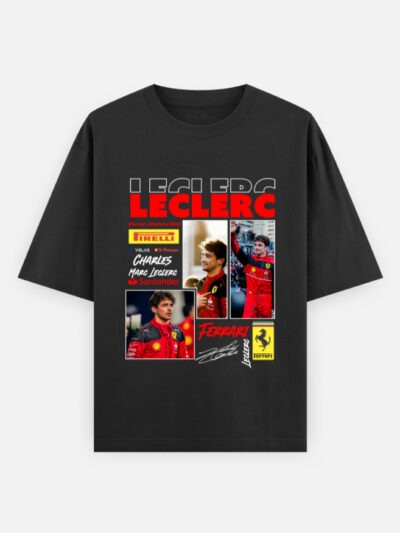 Charles Leclerc Fan Tee – Vintage Ferrari Tribute (Black Oversized)