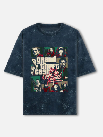 rand Theft Cash – La Casa de Papel Mashup Tee | Unisex Acid Washed Oversized Tee