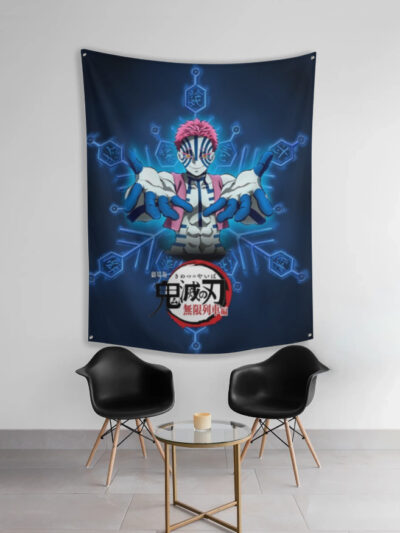 Demon Slayer Akaza Wall Art – Upper Moon Three Fabric Poster | Anime Room Decor