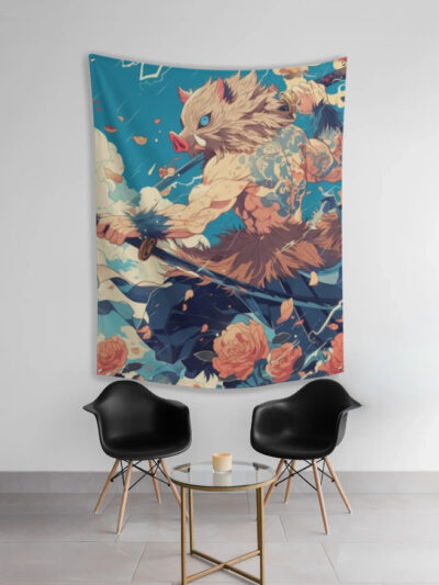 Demon Slayer Inosuke Wall Art – Beast Breathing Samurai Fabric Poster | Anime Room Decor