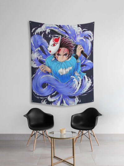 Demon Slayer Tanjiro Wall Art – Water Breathing Samurai Fabric Poster | Anime Room Decor