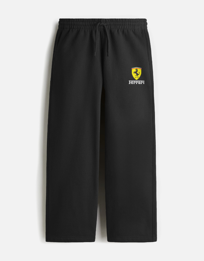 Ferrari Embroidered Logo Black Sweatpants – Premium F1 Streetwear Joggers for Motorsport Fans | Unisex Sweatpants